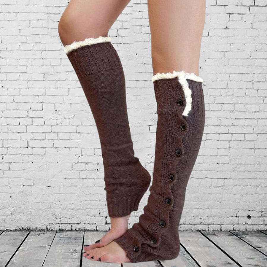 Knit Leg Warmers with Buttons Womens Slouchy Winter Legwear Long Boot Socks